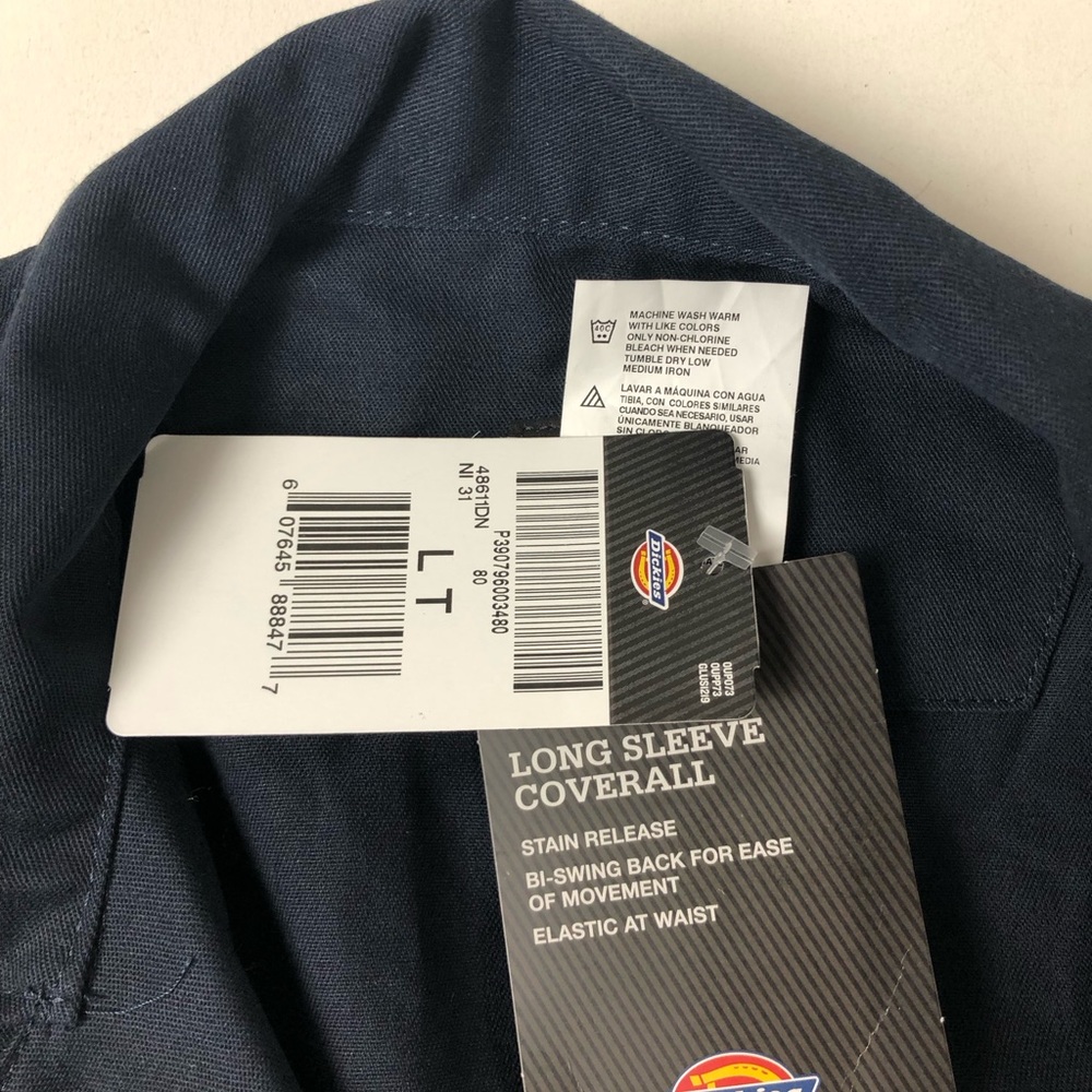 Dickies Long Sleeve Overalls Coveralls Navy Blue L Tall LT Zip Front NWT - Picture 4 of 7